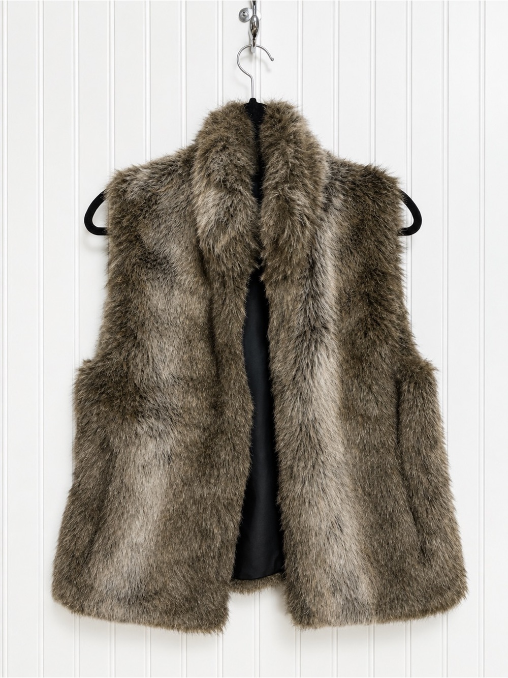 Faux Fur Sleeveless Vest in Taupe